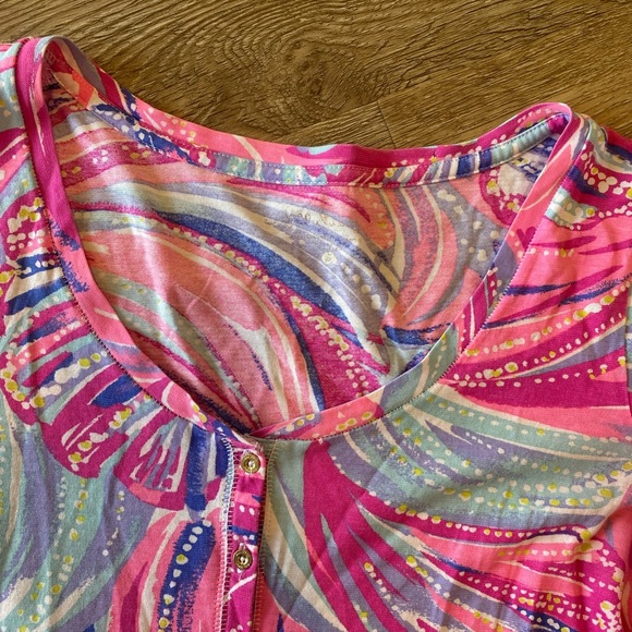 Lilly Pulitzer Sorella Henley Long Sleeve Top in the "Oh My Guava" print - Picture 8 of 10